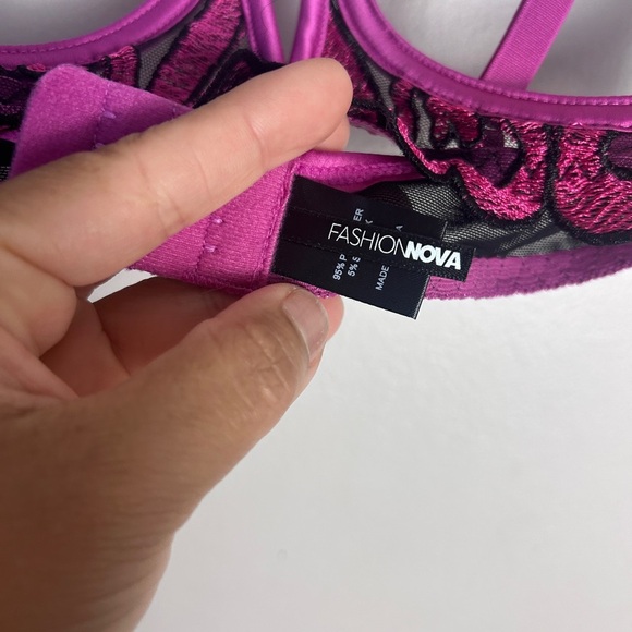 Fashion Nova Pink and Black Strappy Bra with Cage Design - Picture 3 of 4